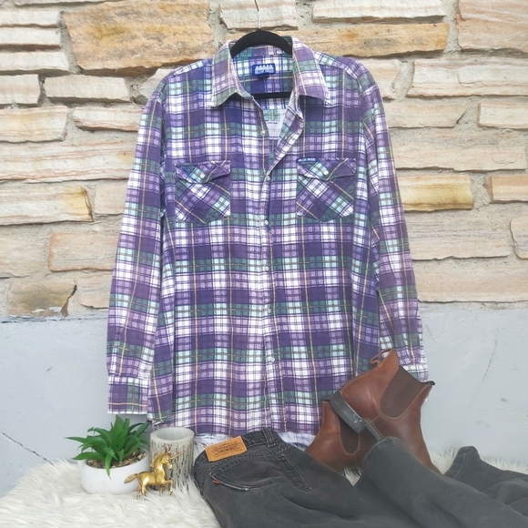 Flannel Jewel Tone Plaid Button Down Oversized Shirt - Picture 1 of 13